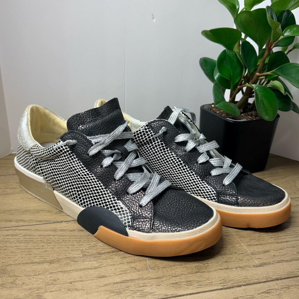 Dolce Vita Black Silver Tan Low-Top Sneakers with Metallic Accents